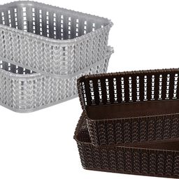 kuber industries Plastic Multiuses Small M 15 Plastic Tray/Basket Without Lid- Pack of 4 (Grey & Brown) Storage Basket-picture-40