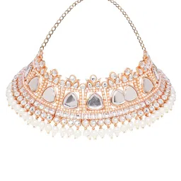 VATSALYA creation Rose Gold-Plated Stone-Studded & Pearl Beaded Choker Jewellery Set image 3