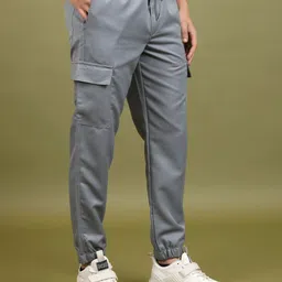 highlander Men Regular Fit Grey, Grey Cotton Blend Trousers image 5