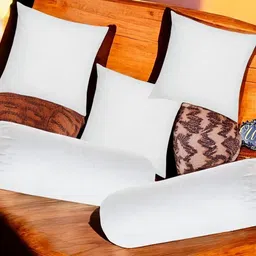 urmila creation Diwan Set Of 3 Cushion & 2 Microfibre Solid Bolster Pack of 5 image 1