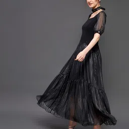 miss chase Women Fit and Flare Black Midi/Calf Length Dress image 5