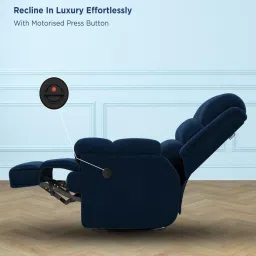 the sleep company Luxe Velvet 1 Seater Motorized Recliner In Blue Colour With Revolving image 4