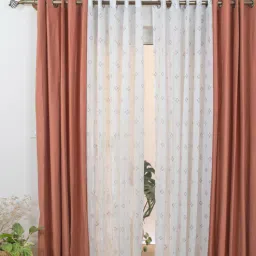the yellow dwelling Rust Cotton Solid 7.5Ft Semisheer Eyelet 4 Door Curtains-picture-36