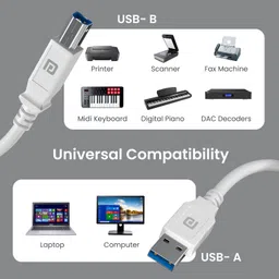 Portronics Reversible USB 2.0 5 m PrintLink 5 Printer Cable, USB Type-A to Type-B Cord, 5 m / 16.5 Ft Long, image 2