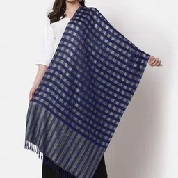 KLOTTHE Women Blue & Silver-Toned Checked Wool Stole-image-9
