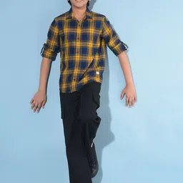 Crimsoune Club Boys Classic Slim Fit Tartan Checked Pure Cotton Casual Shirt-image-96