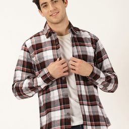 Mast & Harbour Maroon Classic Checks Spread Collar Long Sleeves  Cotton Casual Shirt-picture-11