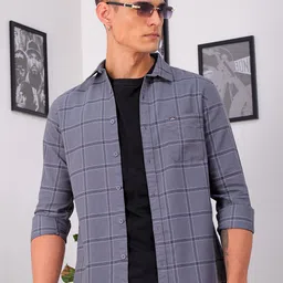 The Indian Garage Co Men Slim Fit Windowpane Checks Opaque Checked Casual Shirt-picture-24