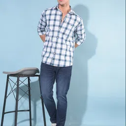 Crimsoune Club Resort Collar Slim Fit Gingham Checked Casual Shirt-picture-36