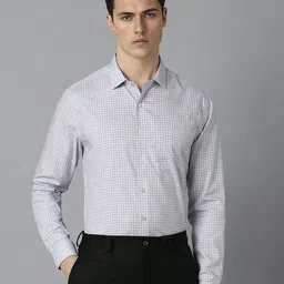 Louis Philippe Slim Fit Grid Tattersall Checked Spread Collar Pure Cotton Formal Shirt-picture-34