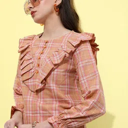 Tokyo Talkies Checked Bell Sleeves Ruffles Top-picture-10