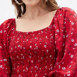 Kibo Floral Print Crepe Cinched Waist Top image 5