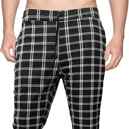 avolt Men Checkered Black Track Pants image 4