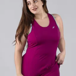 keepfit plus size 2 pcs padded swim set with top and boyshorts for women Solid Women Pink Swimsuit image 2