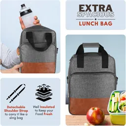 hvh world Grey-Tan Faux Leather & PVC with Detachable shoulder strap Tiffin bag HV-TB14 Lunch Bag image 4