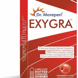 dr. morepen Exygra Condoms Ultra thin, Lubricated, Extra Dotted, Strawberry Flavour Condom image 1