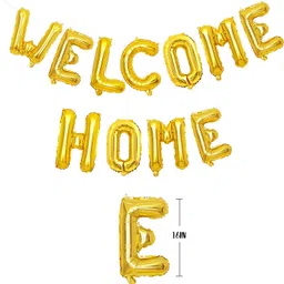 giftzadda Solid 66 Pcs "Welcome Home" Letter Alphabet Foil Balloon Golden BlackTheme Party Kit Letter Balloon image 3