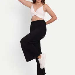 next one Women Loose Fit Black Lycra Blend Trousers image 5