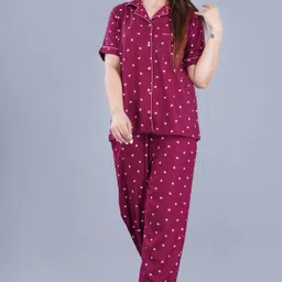 mintmarie Women Shirt & Pyjama set Maroon Printed image 3