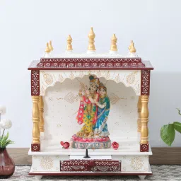 india home wood White And Red Solid Wood Wood Floor Rested Mandir Without Door image 1