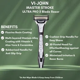 vi-john Master Stroke Ultra Pro 5 Blade Shaving Razor for men (1 Handle + 2 Cartridges), Men image 4