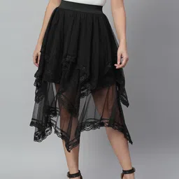 kassually Women Solid Layered Black Skirt-picture-13