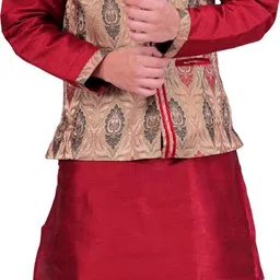 Pooja Ethnic Pooja Ethnic Men's Maroon and Beige Silk Indo Western with Dhoti PE9081 Solid Sherwani image 1