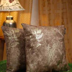 hosta homes Brown Velvet Floral 16X16 Inches Cushion Covers (Pack of 2)-picture-12