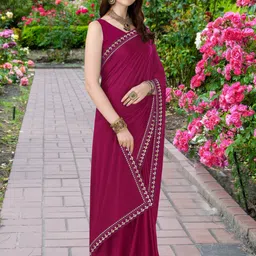 anugrah textile Solid/Plain Banarasi Lycra Blend, Chiffon Saree image 3