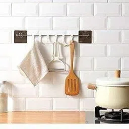 radhatex Plastic Magic Sticker Series Self Adhesive Bathroom Towel Hanger Hook Rail Steel, White Towel Holder image 2