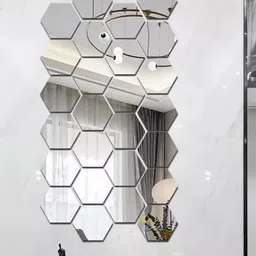 WallDaddy Silver Toned 26 Pieces Hexagon Mirror Wall Stickers-picture-18