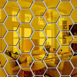 WallDaddy Gold Toned 40 Pieces Self-Adhesive Hexagon Mirror Wall Stickers-picture-45