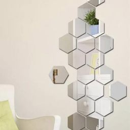 WallDaddy 20 Pieces Hexagon Mirror Wall Stickers-picture-26