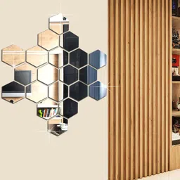 WallDaddy Silver Toned 20 Pieces Hexagon Mirror Wall Stickers-picture-35