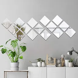 WallDaddy Silver Toned 15 Pieces Acrylic Self-Adhesive Square Mirror Wall Stickers-image-22