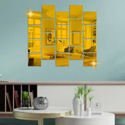 WallDaddy Gold Toned 20 Pieces Square Mirror Wall Stickers-image-93
