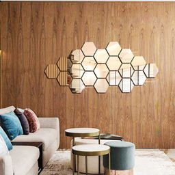 WallDaddy Silver Toned 21 Pieces Hexagon Mirror Wall Stickers-picture-38
