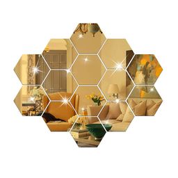 WallDaddy 14 Pieces Hexagon Mirror Stickers For Wall-picture-0