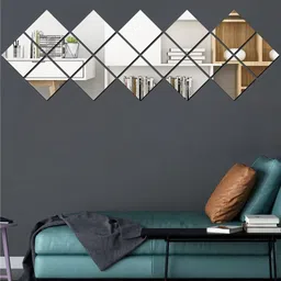 WallDaddy Silver Toned 16 Pieces Acrylic Square Mirror Wall Stickers-image-92