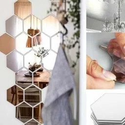 WallDaddy Silver Toned 20 Pieces Hexagon Mirror Wall Stickers-picture-38