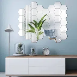 WallDaddy Silver Toned 40 Pieces Hexagon Mirror Wall Stickers-image-18