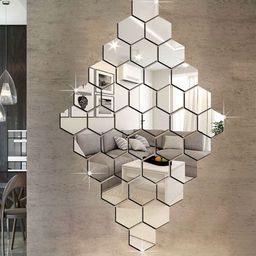 WallDaddy Red 36 Pieces Self-Adhesive Hexagon Mirror Wall Stickers-picture-35