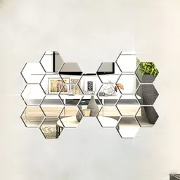 WallDaddy Silver Toned Hexagon Mirror Wall Stickers-image-34