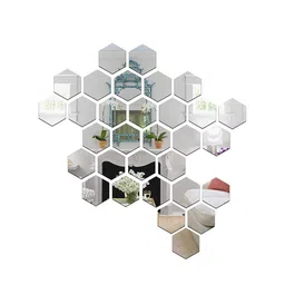 WallDaddy Silver Toned 31 Pieces Hexagon Wall Mirror Stickers-picture-42