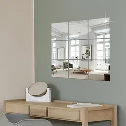 WallDaddy Silver Toned 9 Pieces Self-Adhesive Square Mirror Wall Stickers-image-63