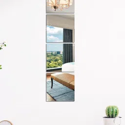 WallDaddy Silver Toned 4 Pieces Self-Adhesive Square Mirror Wall Stickers image 1