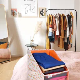 prettykrafts Set Of 4 White & Orange Printed Leggings Stacker Closet Organisers image 5