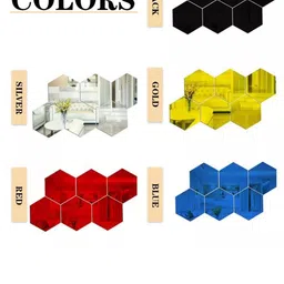 WallDaddy Yellow 12 Pieces Hexagon Mirror Wall Stickers image 4