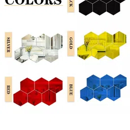 WallDaddy 16 Pcs Silver-Toned Hexagon Mirror Wall Stickers image 4