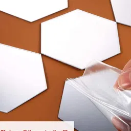 WallDaddy 12 Pcs Silver-Toned Hexagon Printed Mirror Wall Stickers image 2